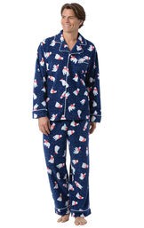 Model wearing Navy Polar Bear Fleece Button-Front PJ for Men image number 0