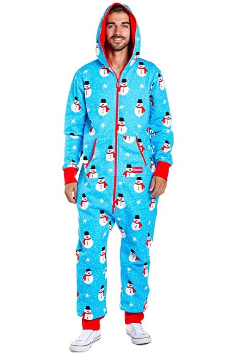 Men's Cozy Christmas Onesie Pajamas - Blue Chilly Snowman Holiday Adult  Cozy Jumpsuit at Amazon Men's Clothing store